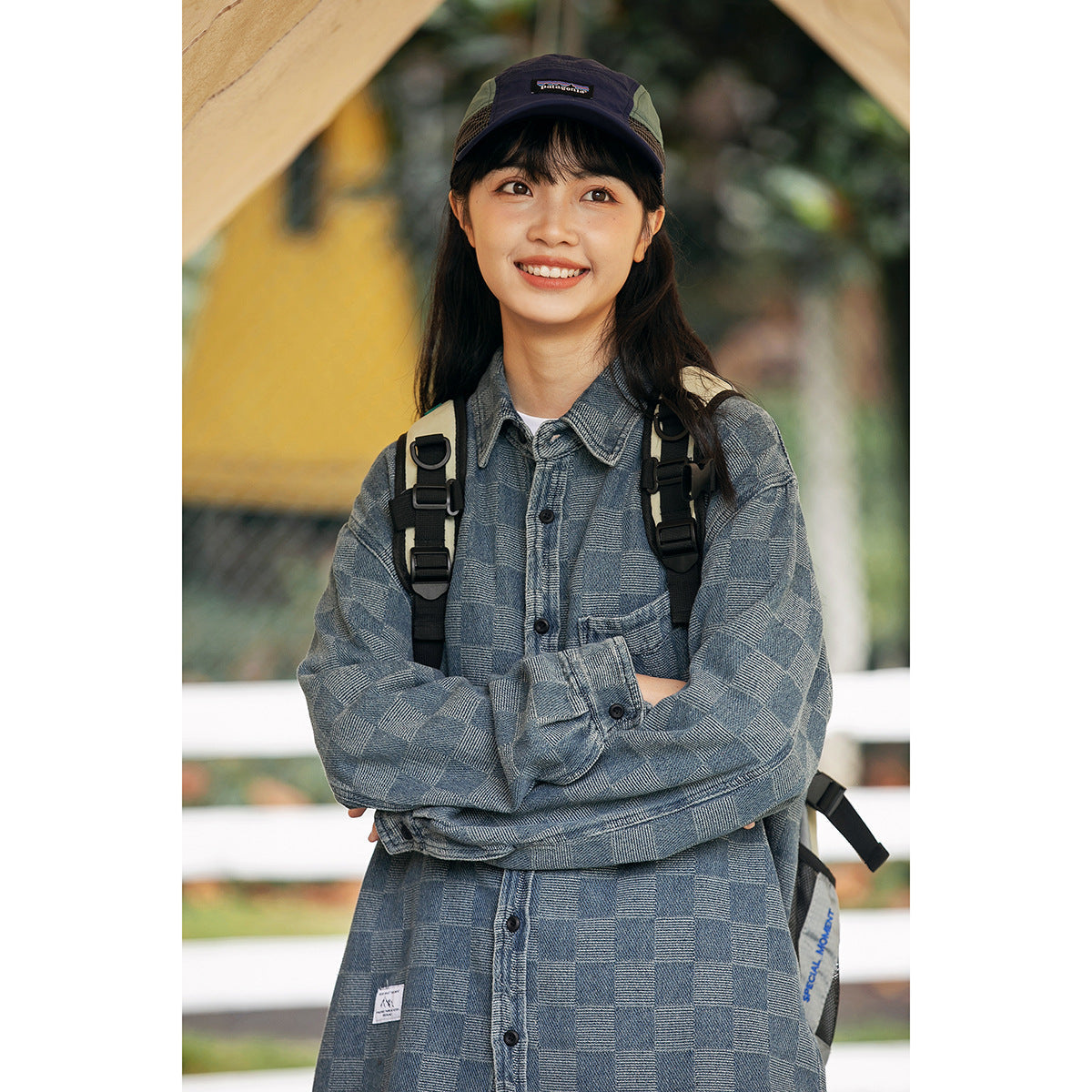 Unisex Shirt Retro Plaid Long Sleeve Denim Shirt