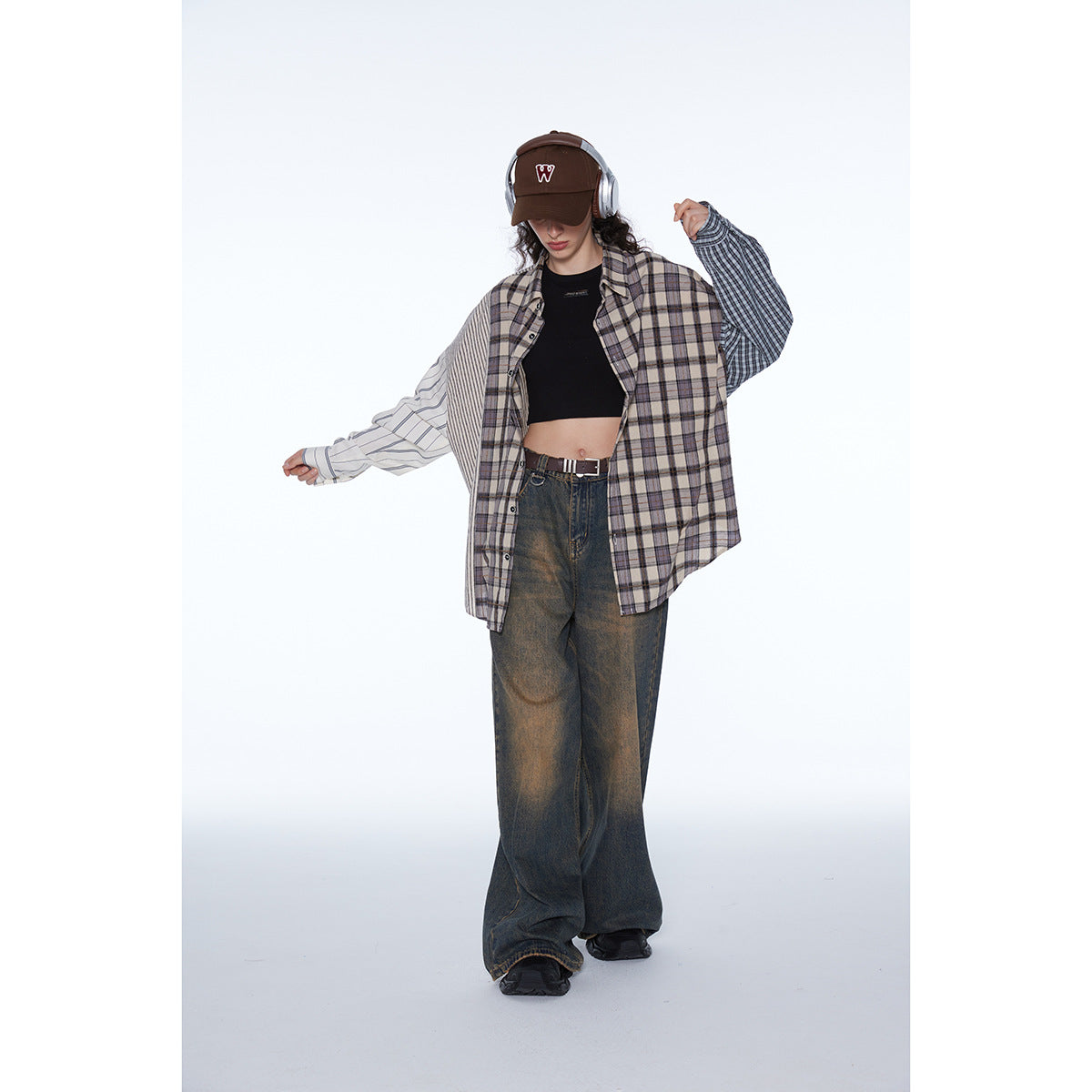 Unisex Shirt Stitching Loose Casual Plaid Stripes