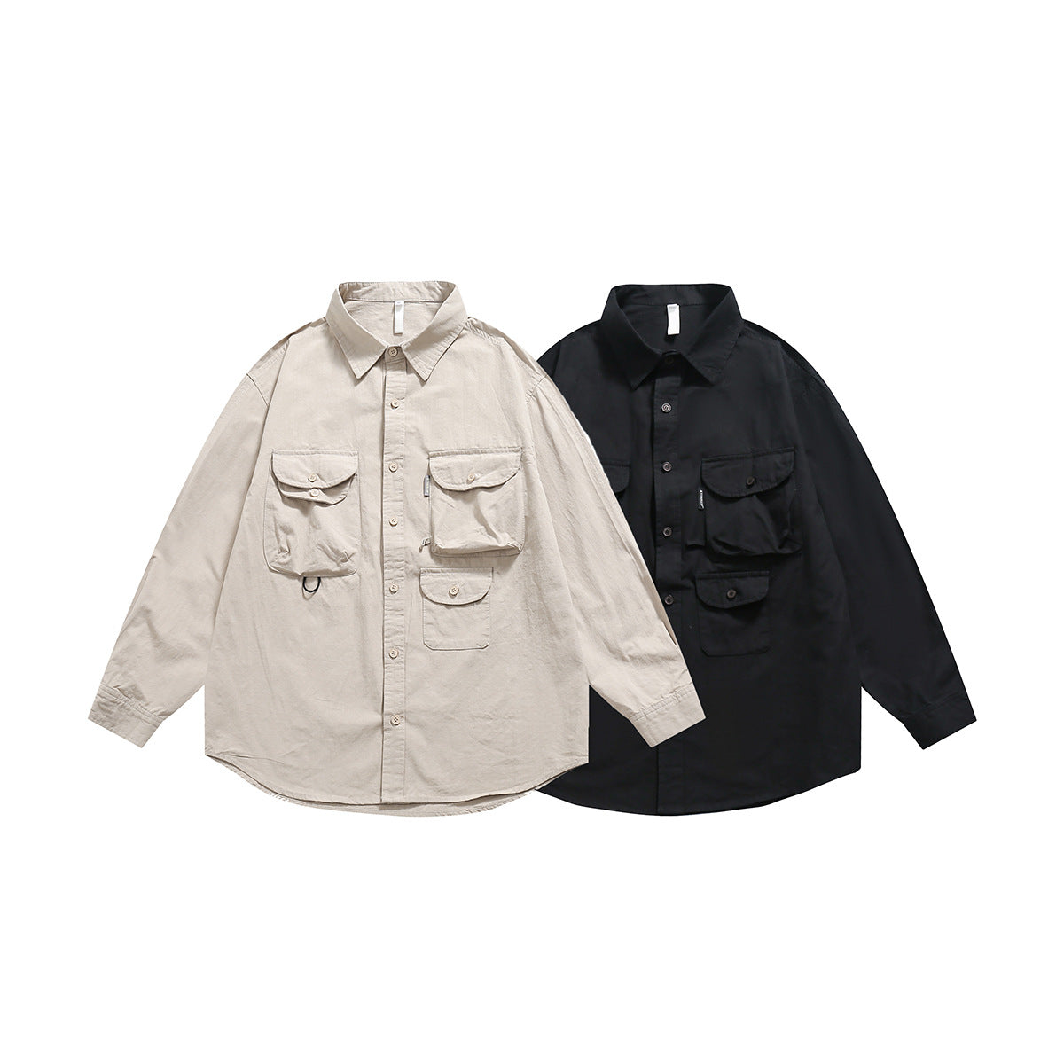 Unisex Shirt Retro Multi-Pocket Loose Casual