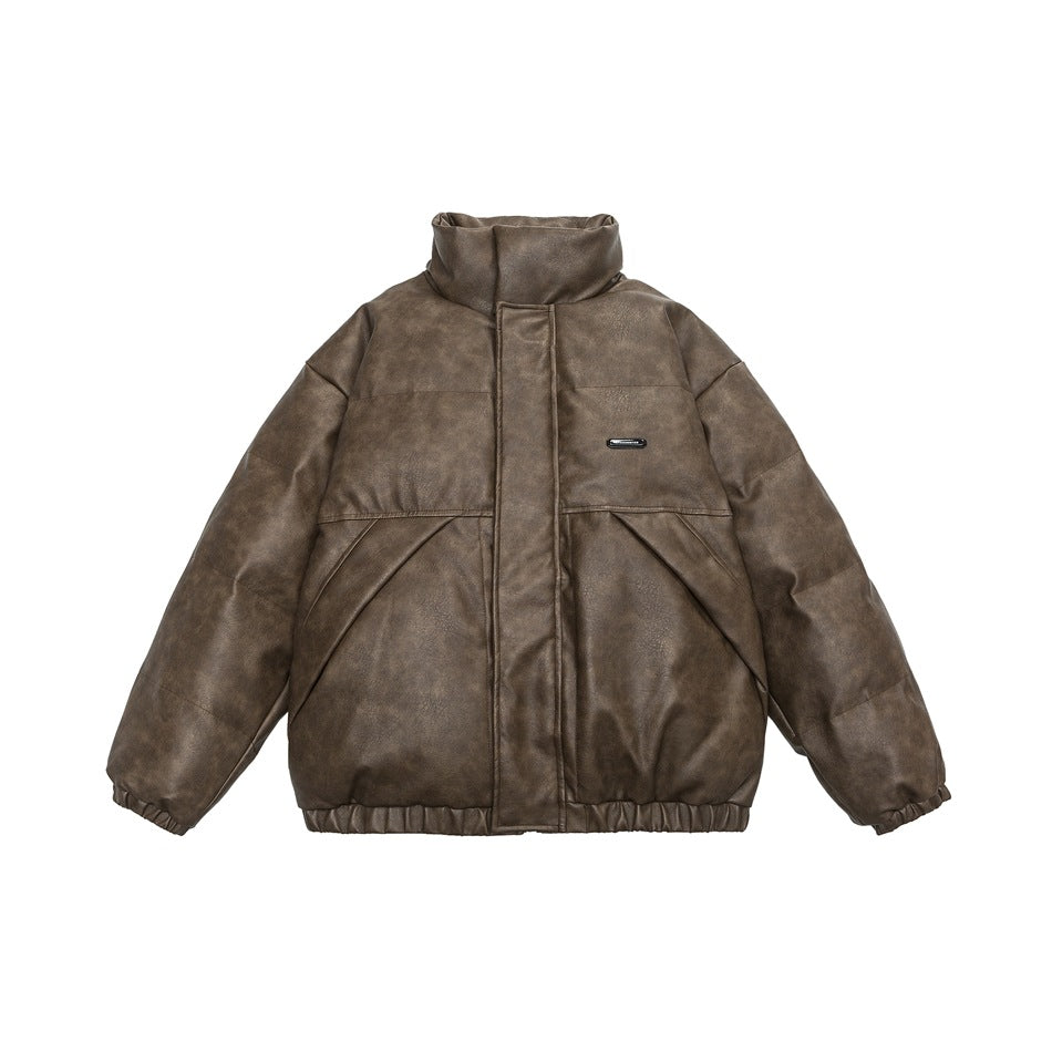 Unisex Coat Old Winter PU Leather Cotton-Padded Jacket