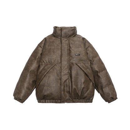 Unisex Coat Old Winter PU Leather Cotton-Padded Jacket
