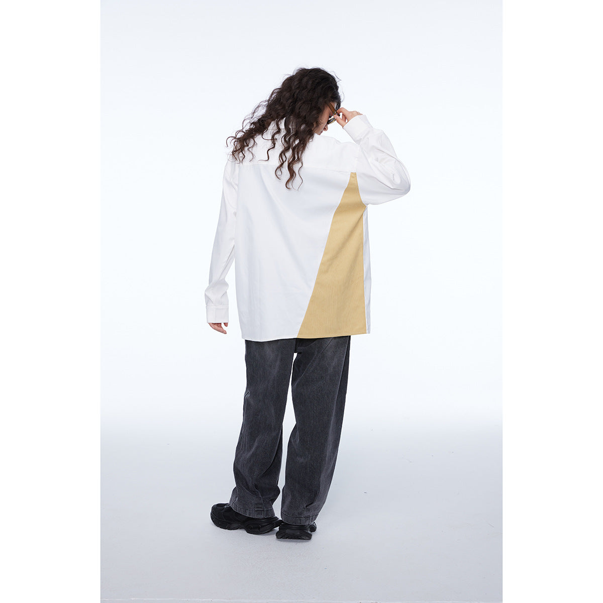Unisex Shirt Stitching Plaid Long Sleeve Baggy Coat