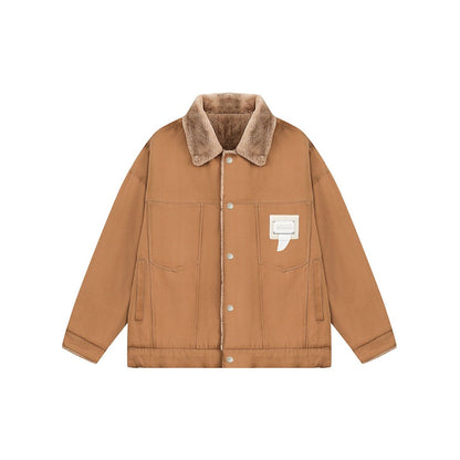 Unisex Coat University Style Plush Cotton Jacket Reversible Coat