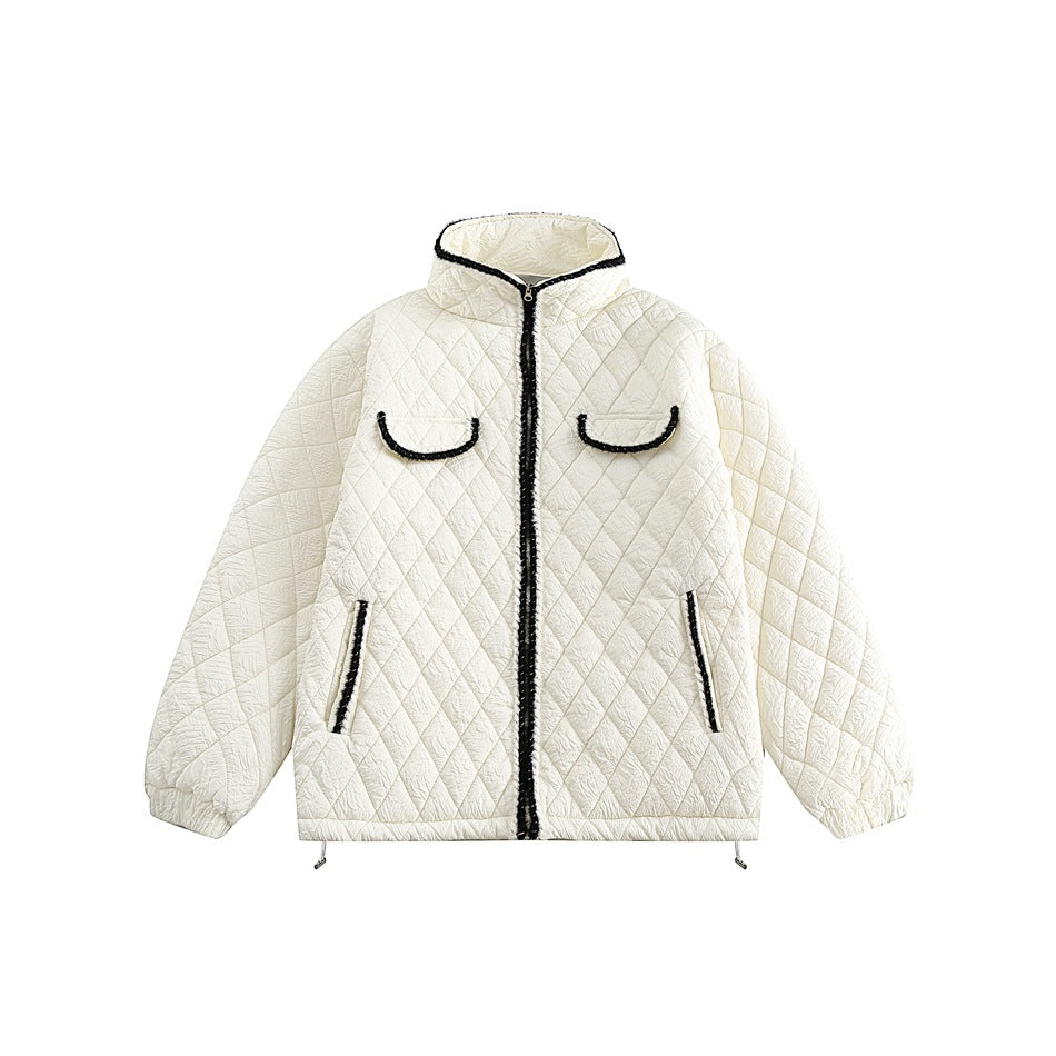 Unisex Coat Rhombus Plaid Cotton-Padded Coat Winter Coat