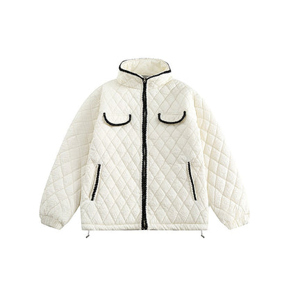 Unisex Coat Rhombus Plaid Cotton-Padded Coat Winter Coat