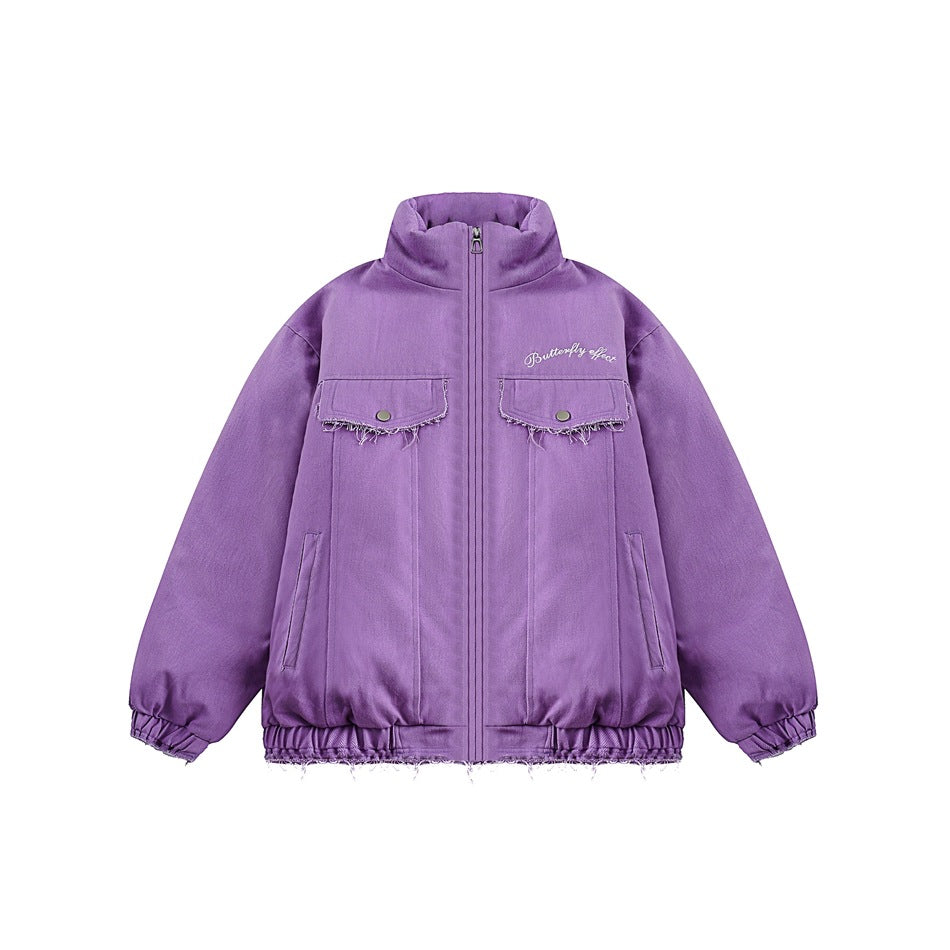 Unisex Coat Butterfly Embroidered Cotton Jacket Stand Collar Coat