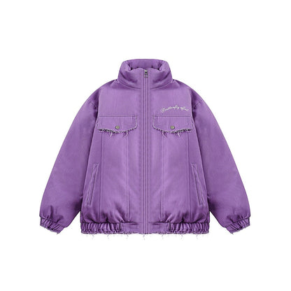 Unisex Coat Butterfly Embroidered Cotton Jacket Stand Collar Coat