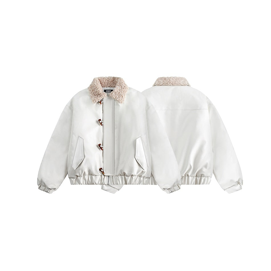 Unisex Coat Lamb Wool Cotton-Padded Jacket Thickened Padded Jacket PU Leather