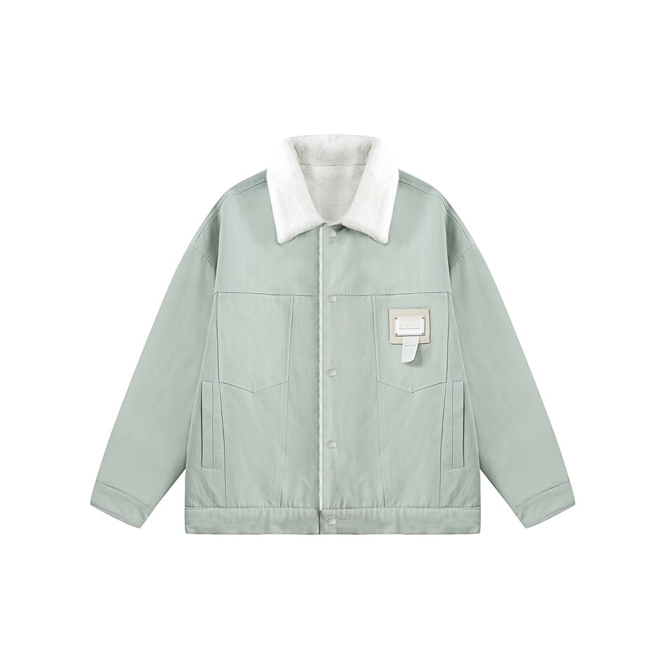 Unisex Coat University Style Plush Cotton Jacket Reversible Coat