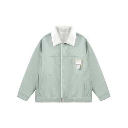 Unisex Coat University Style Plush Cotton Jacket Reversible Coat