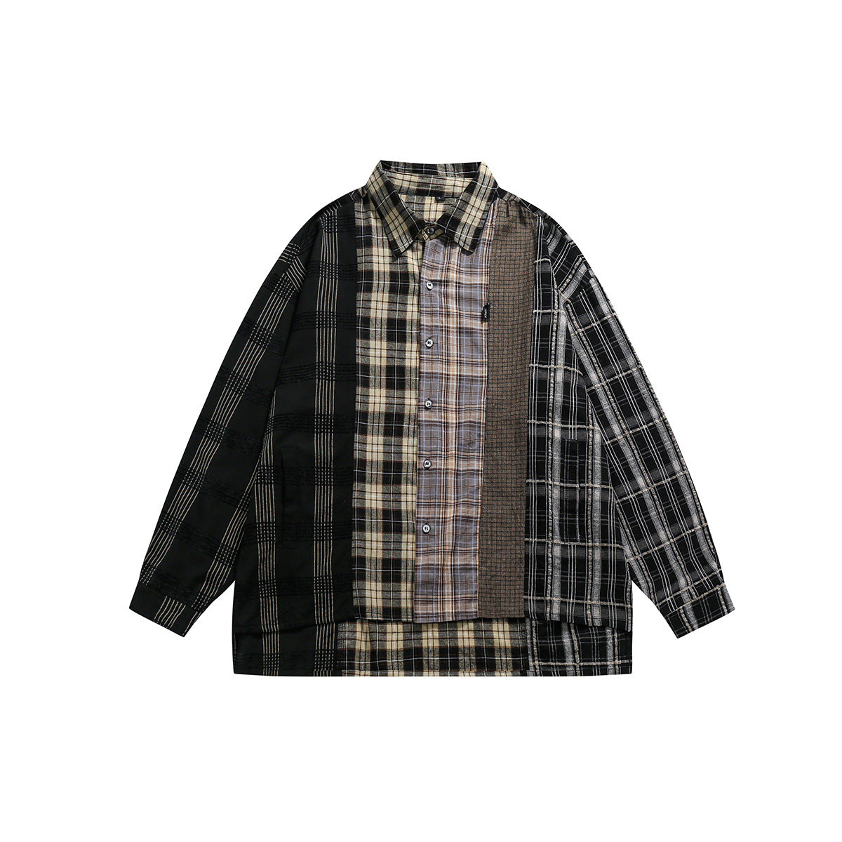 Unisex Shirt Spliced Plaid Blouse Casual Loose