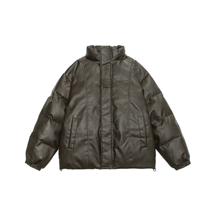 Unisex Coat PU Leather Cotton-Padded Jacket Loose