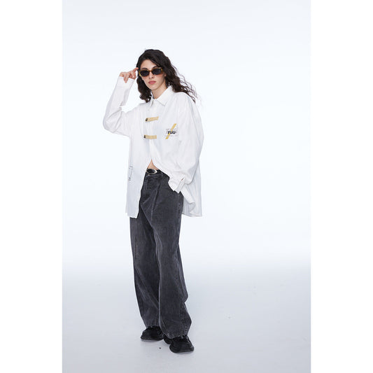 Unisex Shirt Stitching Plaid Long Sleeve Baggy Coat