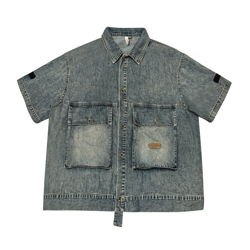Unisex Shirt Heavy Retro Three-Dimensional Pocket Baggy Coat