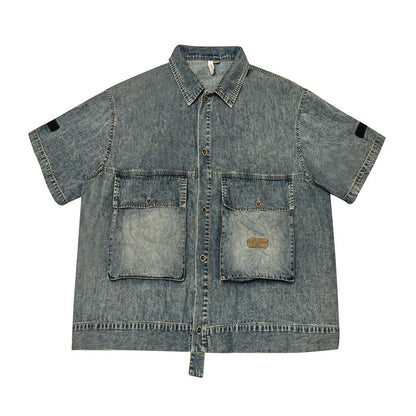 Unisex Shirt Heavy Retro Three-Dimensional Pocket Baggy Coat