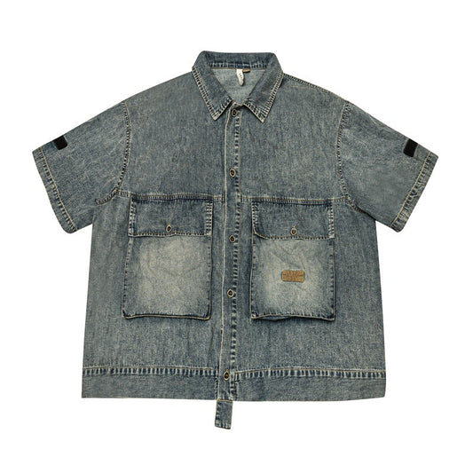 Unisex Shirt Heavy Retro Three-Dimensional Pocket Baggy Coat