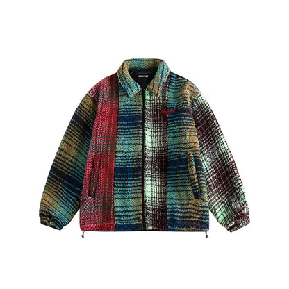 Unisex Coat Plaid Couple Lamb Wool Cotton-Padded Jacket
