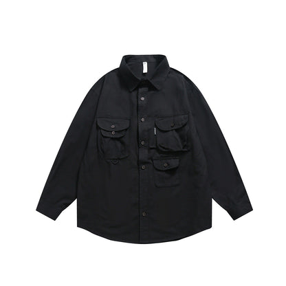 Unisex Shirt Retro Multi-Pocket Loose Casual