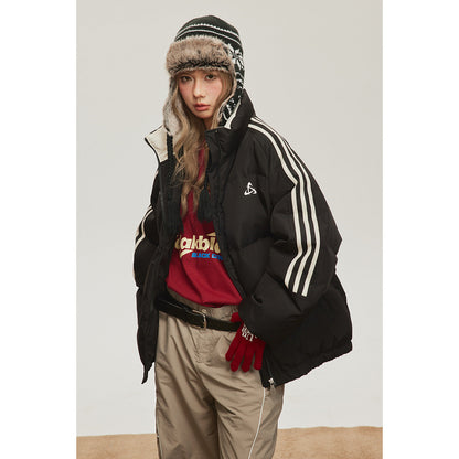 Unisex Coat Retro Side Stripes Winter Stand-up Collar Cotton-Padded Coat