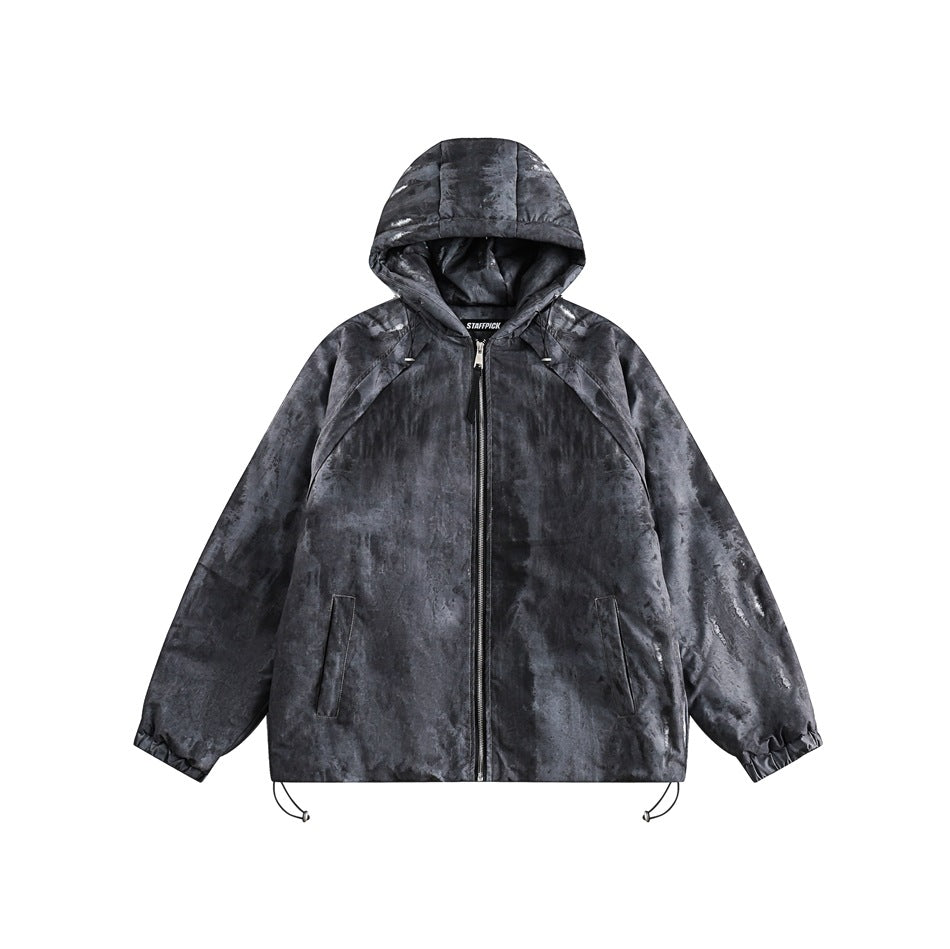 Unisex Coat Tie-Dyed Hooded Cotton-Padded Coat Loose Winter