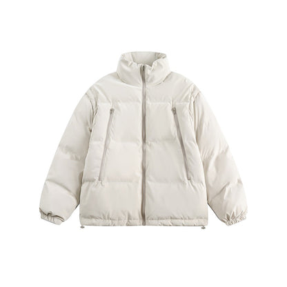 Unisex Coat Loose Thick Stand-up Collar Cotton-Padded Coat Removable Sleeves