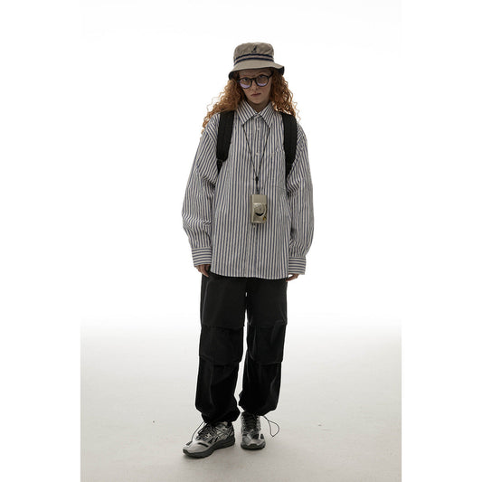 Unisex Shirt Cityboy Striped Loose Casual Long Sleeves Shirt