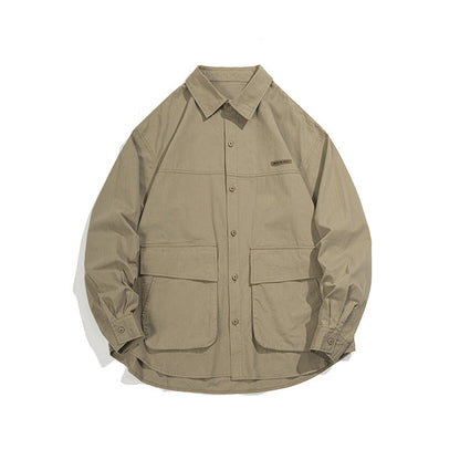 Unisex Shirt Large Pocket Pure Cotton Loose Casual Jacket
