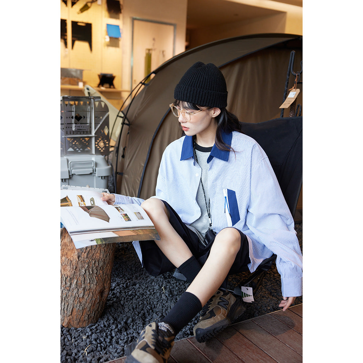 Unisex Shirt Vintage Stripe Loose Long Sleeve