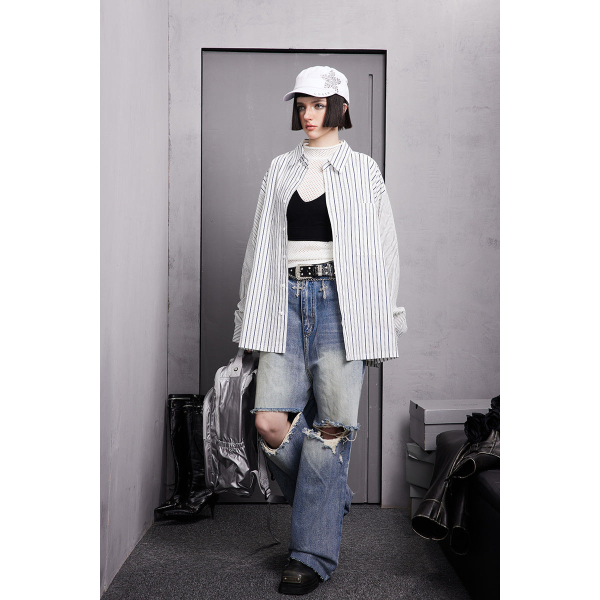 Unisex Shirt Handsome Stitching Stripes