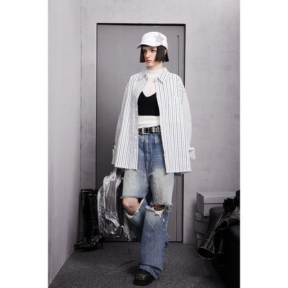 Unisex Shirt Handsome Stitching Stripes