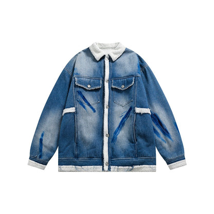 Unisex Coat Vintage Loose Cotton Coat Lamb Wool Denim Jacket