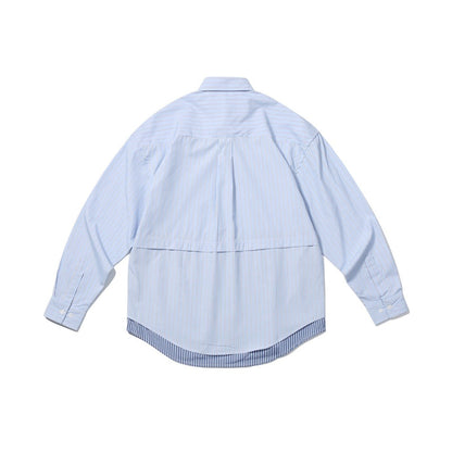 Unisex Shirt Patchwork Stripes Loose Casual