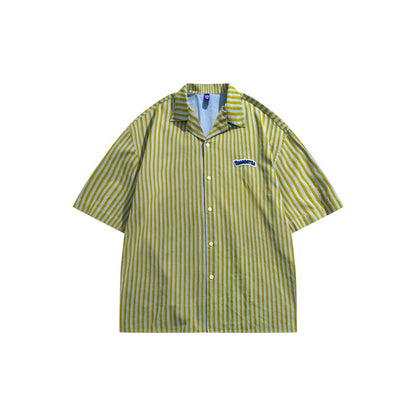 Unisex Shirt Loose Retro Striped Coat
