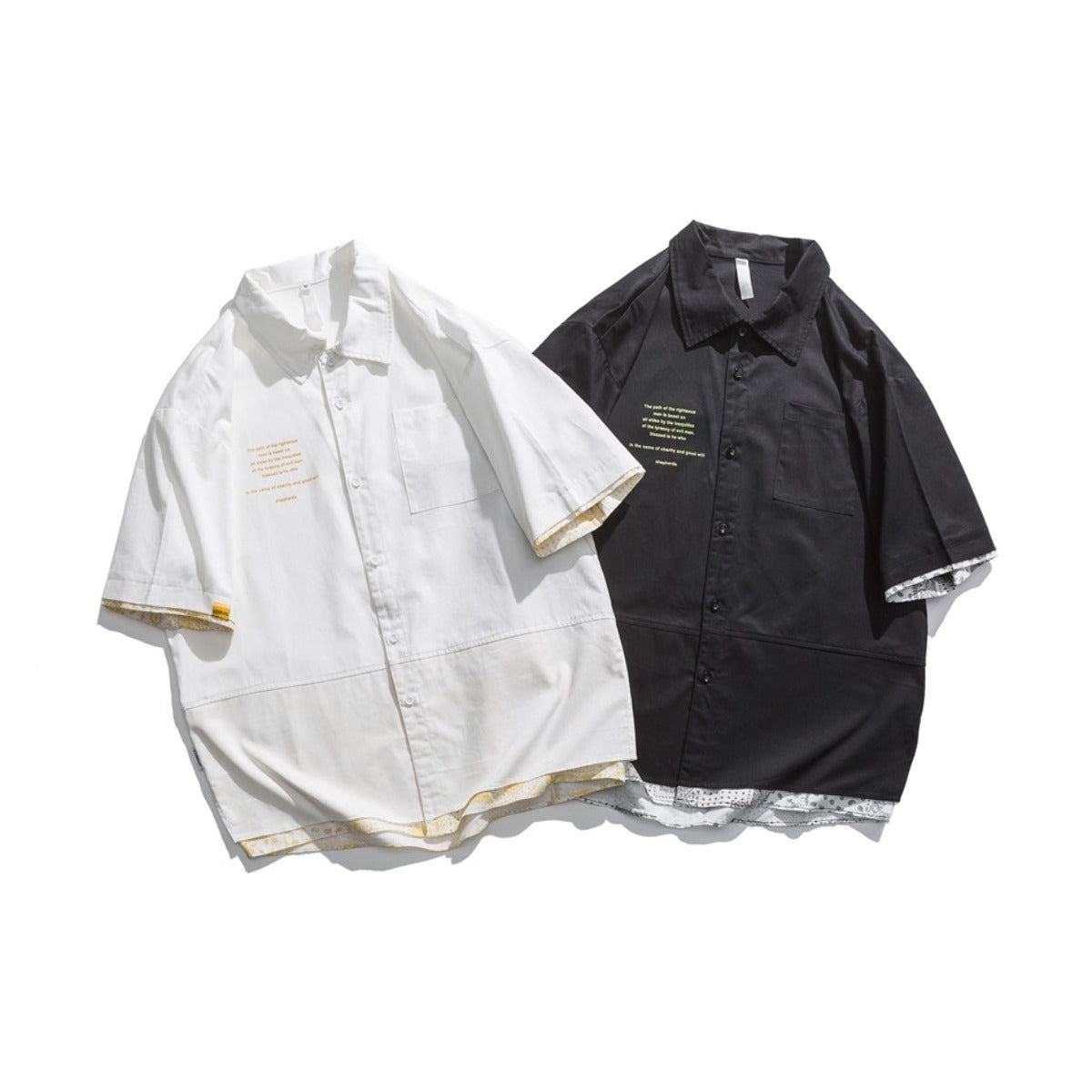Unisex Shirt Stitching Loose False Two Pieces