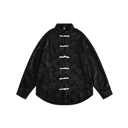 Unisex Shirt Chinese Style Shirt Loose Long Sleeve