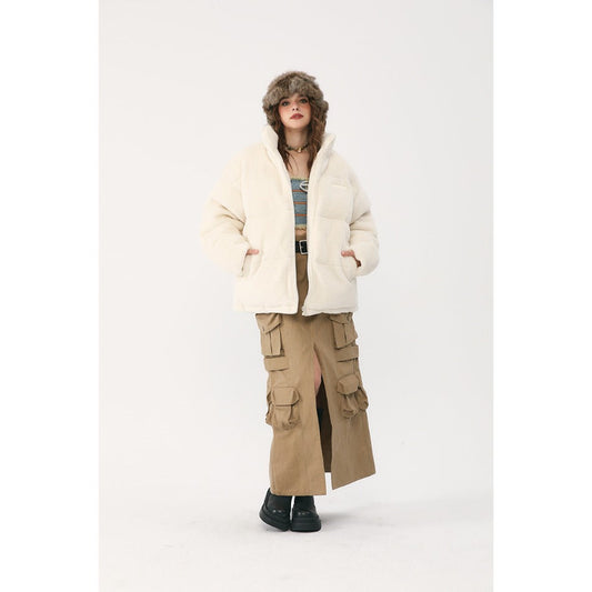 Unisex Coat Winter Lamb Wool Cotton-Padded Jacket Couple Warm