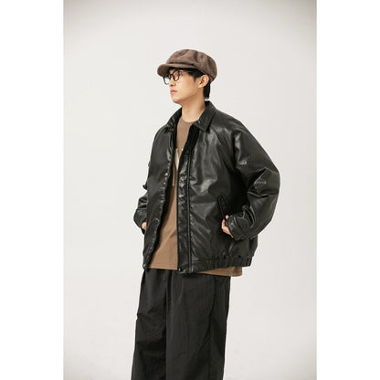 Unisex Coat Vintage Cotton-Padded Clothes Loose Couple PU Leather