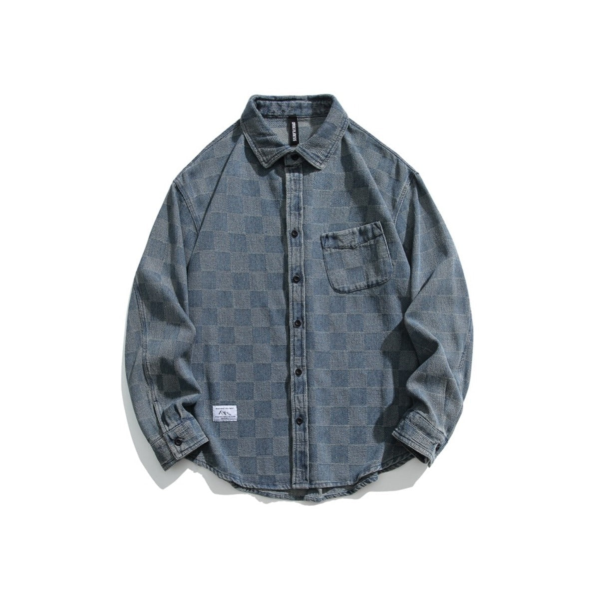 Unisex Shirt Retro Plaid Long Sleeve Denim Shirt