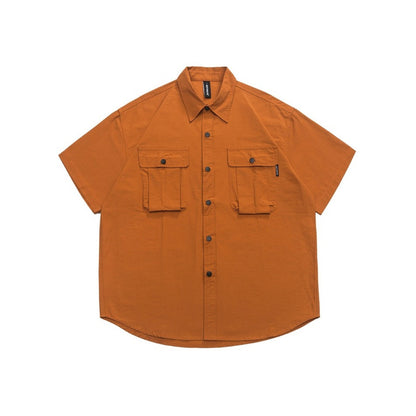 Unisex Shirt Summer Retro Three-Dimensional Pocket Loose