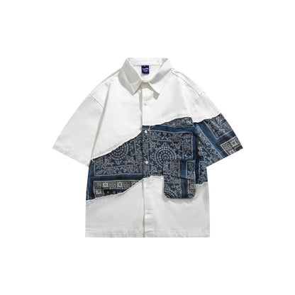 Unisex Shirt Summer Retro Paisley Stitching Loose