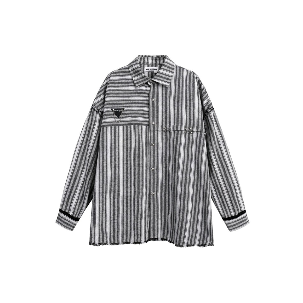 Unisex Shirt Vintage Frayed Striped Long Sleeve
