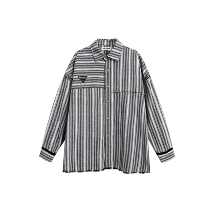 Unisex Shirt Vintage Frayed Striped Long Sleeve