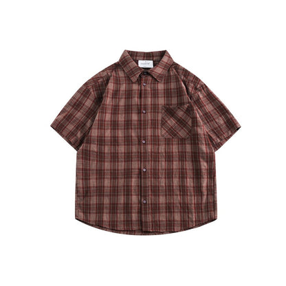 Unisex Shirt Retro College Style Plaid Loose Cityboy