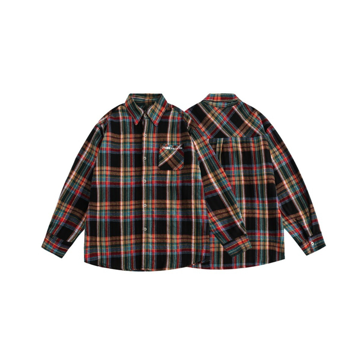 Unisex Shirt Vintage Cotton Long Sleeve Plaid Shirt