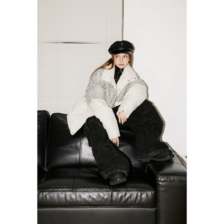 Unisex Coat Stitching Warm Cotton Coat Stand Collar