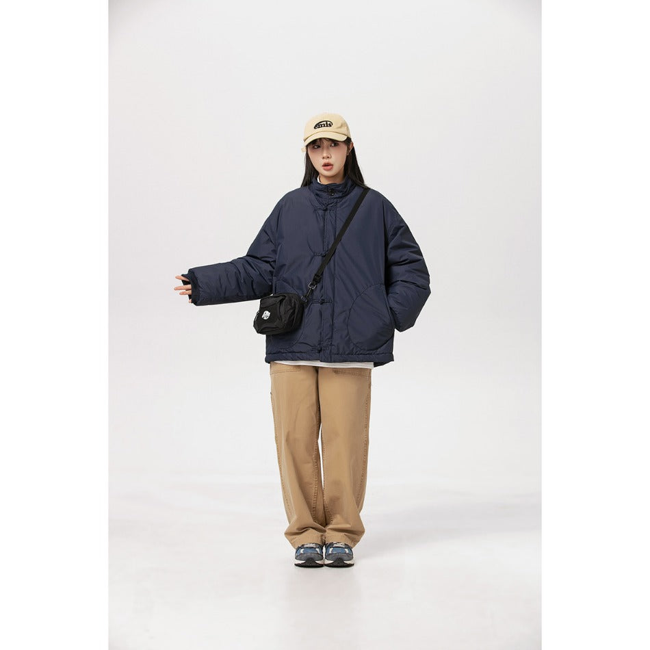 Unisex Coat Chinese Style Loose Lapel Cotton Coat