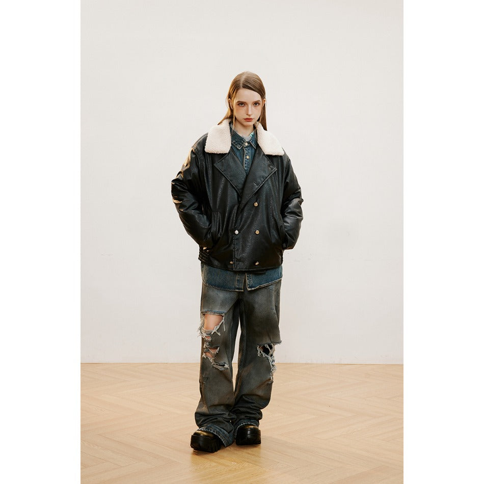 Unisex Coat Vintage PU Leather Coat