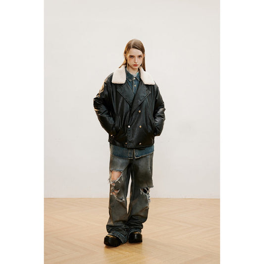 Unisex Coat Vintage PU Leather Coat