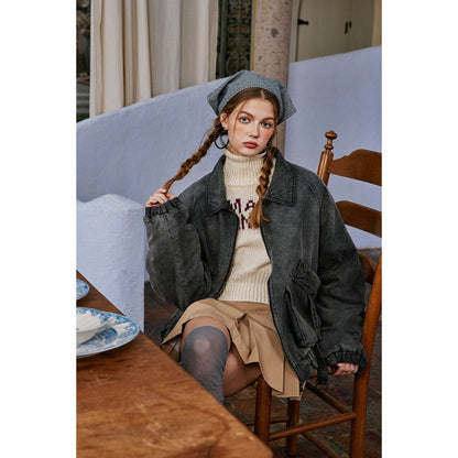 Unisex Coat Quilted Denim Coat Winter