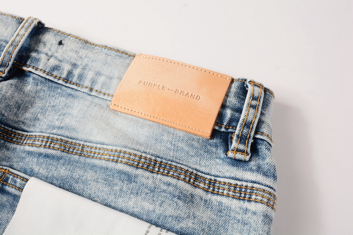 PURPLE  Men Streetwear Skinny Jeans Light Blue Wash with Lightly Faded Wash 9053